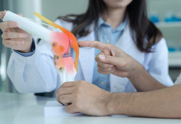 Knee model shown during a consultation